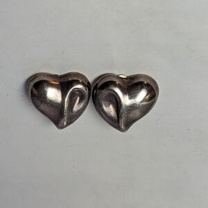 ❤️ Sterling Silver Earrings Mexico 925 Heart Clasp 1" vintage, Valentine's Day